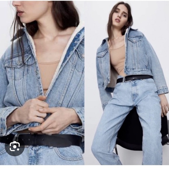 Zara Trucker Jean Jacket Denim Sherpa Lined Blue Jean NEW M Cowboy western - Picture 1 of 7